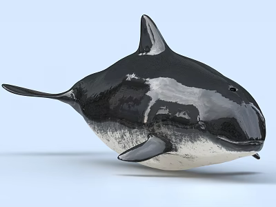 Realistic Orca 3D Model With Black And White Sleek Shiny Surface On Light Blue Background 3d model