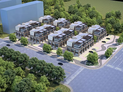 Modern Detached Villa Community With Lush Greenery And Tree Lined Driveways 3d model