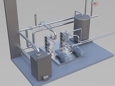 Industrial Equipment Setup Featuring Metal Structure Pipes Pumps And Storage Tanks 3d model