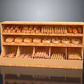Wooden Display Shelf Filled With Fresh Bread Pastries And Cookies