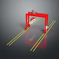 Red Industrial Gantry Crane Structure On Yellow Tracks With Mobile Frame
