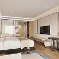 Modern Hotel Room Interior With King Bed Flat Screen TV And Wooden Furniture