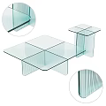 Modern Transparent Glass Coffee Table Design With Geometric Structure And Linear Details