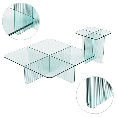 Modern Transparent Glass Coffee Table Design With Geometric Structure And Linear Details 3d model