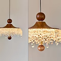 Modern Wooden Crystal Chandelier With Hanging Crystal Drops And Dome Design