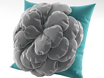 Gray Petal Shaped Decorative Pillow with Teal Background and Layered Flower Design 3d model