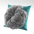 Gray Petal Shaped Decorative Pillow with Teal Background and Layered Flower Design