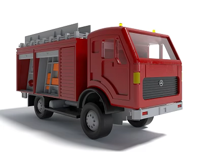Red Toy Fire Truck With Ladder Cab And Black Wheels Design 3d model