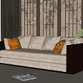 New Chinese Double Sofa Three-Seat Sofa 3d model