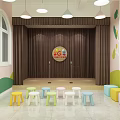Colorful Kindergarten Classroom With Pastel Walls Tree Decor And Stools