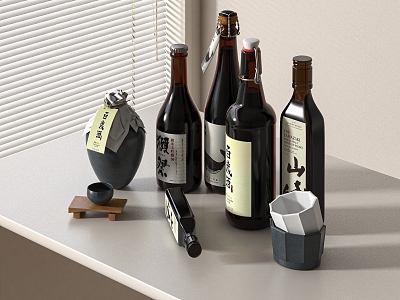 Wine set Wine bottle South Korea sake Japanese sake 3d model