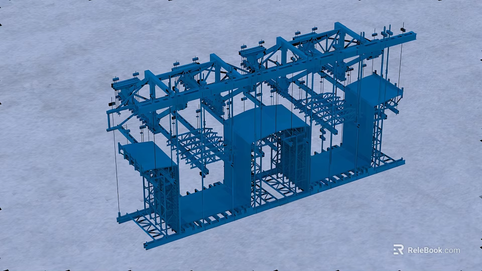 Large Scale Blue Industrial Equipment With Metal Frame And Structural Components 3d model