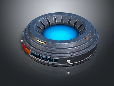 Futuristic Circular Metallic Component With Blue Glowing Core And Vented Framework 3d model