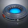 Futuristic Circular Metallic Component With Blue Glowing Core And Vented Framework 3d model