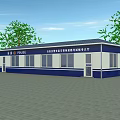 Beijing Police Duty Station Building With Blue White Exterior And Trees