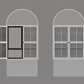 White Arched Windows With Open And Closed Shutters On Beige Wall 3d model