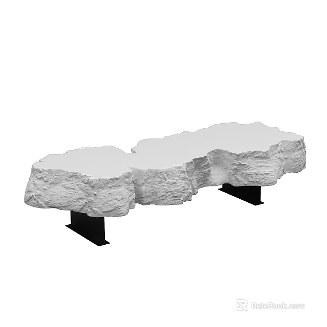 Modern Public Chair Featuring Stone Like Design and Black Metal Base 3d model 