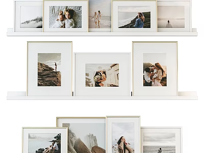 Minimalist Photo Frames With Scenery And People Photos On Shelf 3d model