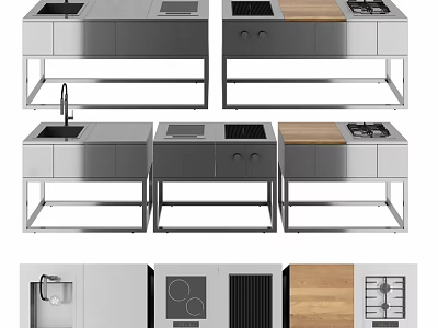 Modern Stainless Steel Kitchen Appliances With Stove Sink And Cabinets 3d model