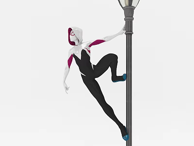 Game Movie Character With White Hair Climbing Street Lamp In Red Black Suit 3d model