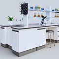 Modern Laboratory Setup With Lab Bench Shelves Test Tubes Beakers Microscope And Stools 3d model