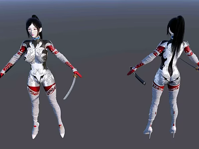 Game Movie Character With White Red Armored Outfit Long Hair And Sword 3d model