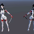 Game Movie Character With White Red Armored Outfit Long Hair And Sword 3d model