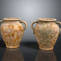 Two Ancient Carved Terracotta Vases With Double Handles And Intricate Patterns 3d model