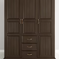 Classic Dark Wooden Wardrobe Design With Cabinet Doors Drawers And Brass Handles