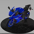 Sleek Blue Sport Motorcycle With Black Seat On Metallic Circular Platform
