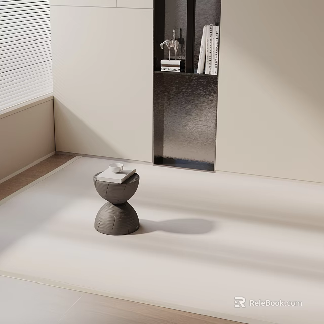 Modern Minimalist Side Table With Grey Stacked Design On White Sunlit Floor 3d model 