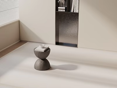 Modern Minimalist Side Table With Grey Stacked Design On White Sunlit Floor 3d model