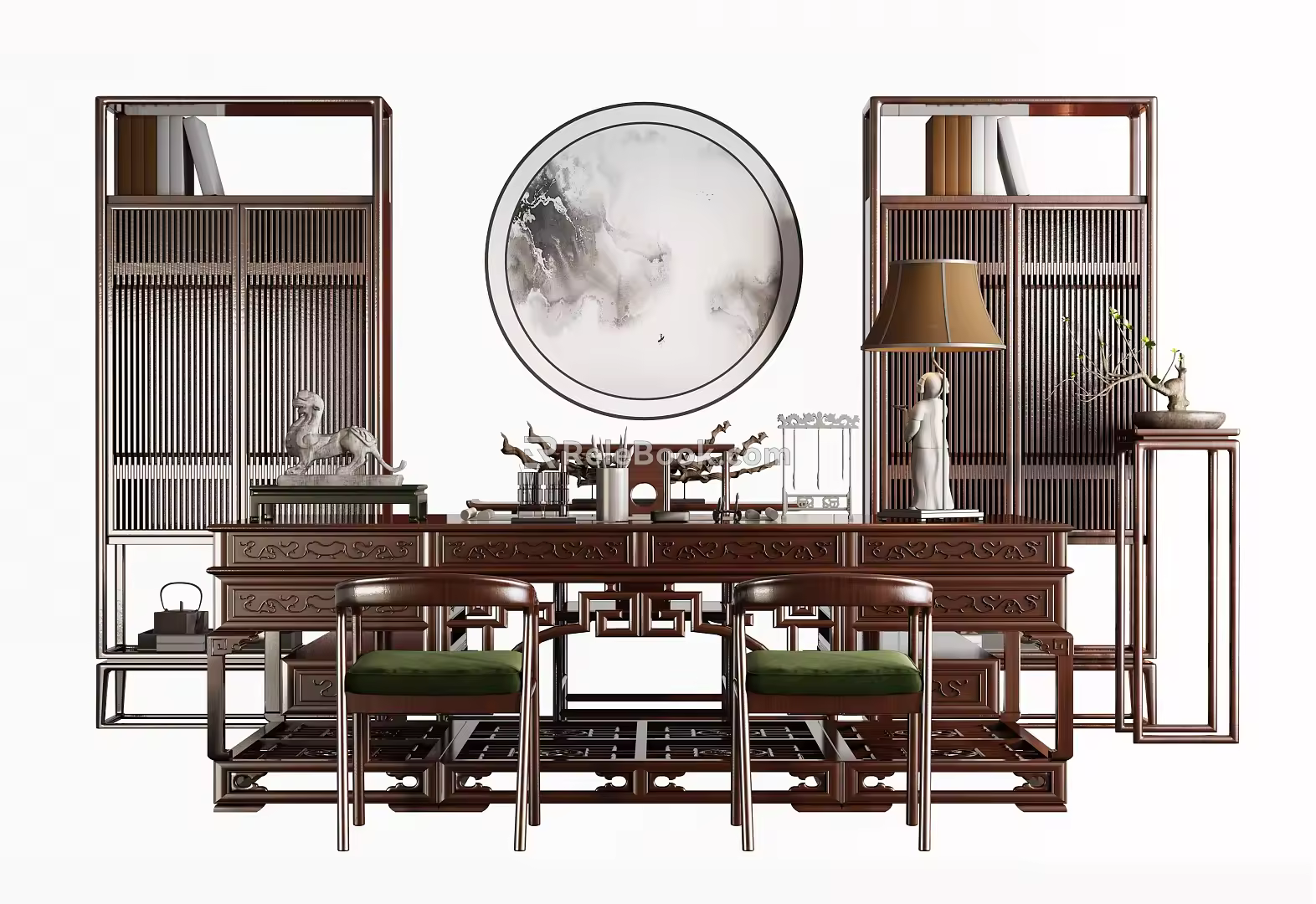 Chinese Style Desk and Chair Desk and Chair Combination Antique Shelf 3d model