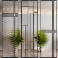 Modern Room Divider With Metal Frames Textured Glass And Green Plants In Interior Space 3d model