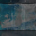 Curved Background Wall with Small Blue and White Panels and Person Interacting in Modern Interior