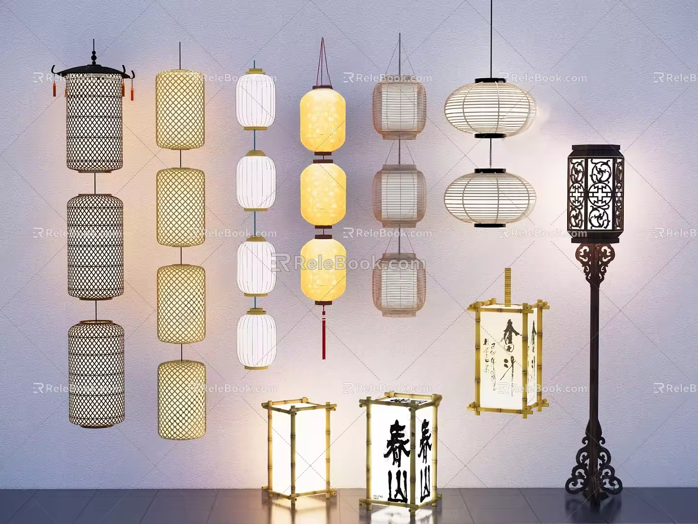 New Chinese-style lantern bamboo lantern 3d model