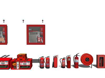 Essential Fire Safety Equipment With Extinguishers Hydrant Cabinets And Hoses 3d model