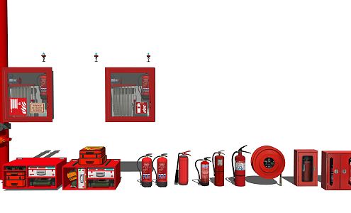 Modern fire fighting equipment fire equipment fire hydrant fire box fire extinguisher fire fighting worker 3d model