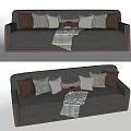 Gray Sectional Sofa With Brown And Gray Pillows And Checkered Blanket 3d model