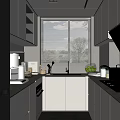 Modern Kitchen Interior With White And Gray Cabinets Window Blinds Stove And Countertop