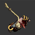 3D Fantasy Humanoid Character With Blonde Hair Red Scarf Yellow Arm Bands And Orange Pants