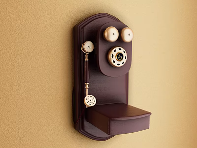 Vintage Wall Mounted Telephone With Rotary Dial Handset And Dark Brown Base 3d model