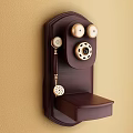 Vintage Wall Mounted Telephone With Rotary Dial Handset And Dark Brown Base