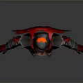 Futuristic Warrior Character In Metallic Armor With Red Cape And Glowing Chest Core