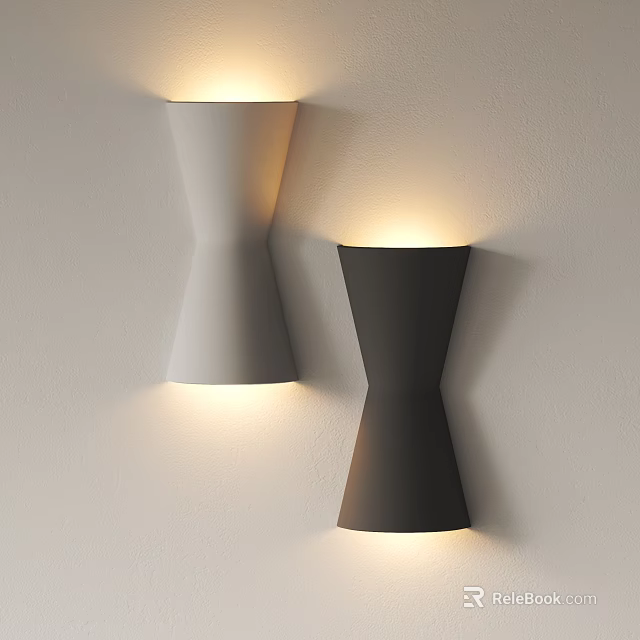 Twisted White and Black Wall Lamps Mounted on Wall Illuminating Surface 3d model 