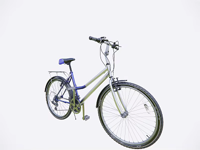 Light Yellow And Blue Bicycle With Black Handlebars Rear Rack And Tires 3d model