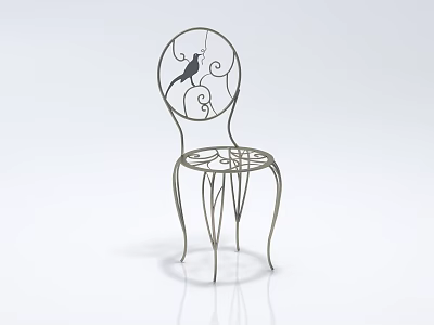 Modern Metal Leisure Chair With Intricate Cutout Bird Motif On Backrest And Curved Legs 3d model