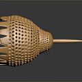 Golden Hummingbird Sculpture With Perforated Shiny Metallic Body On Dark Background With Reflection