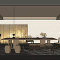 Japanese Style Tea Room Interior With Wooden Table Chairs Shoji Screen And Warm Lighting