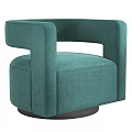 Modern Light Gray Fabric Accent Chair With Curved Armrests And Round Black Base